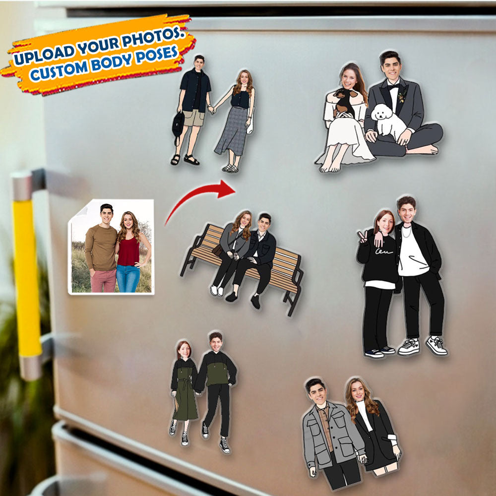 Personalized Couple Chibi Face Cutout Photo Magnets, Couple Gifts JonxiFon