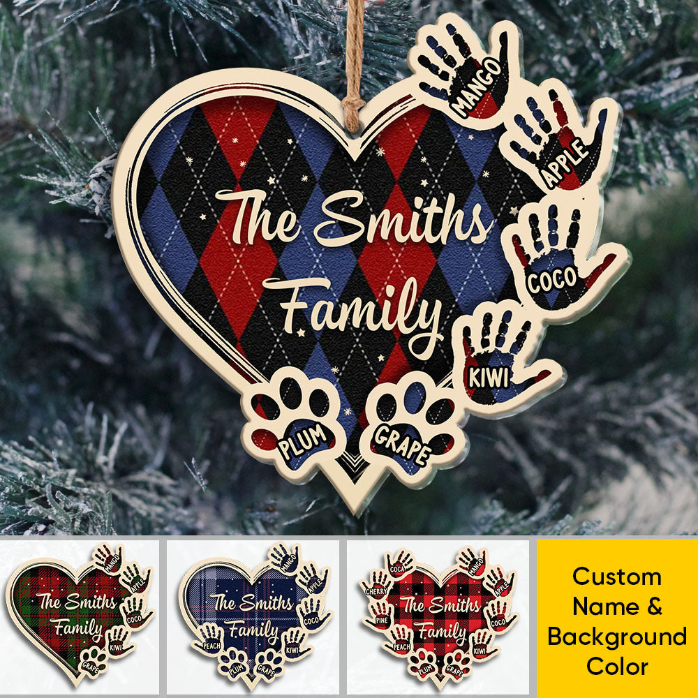 Personalized Handprint Pawprints Family Member Gift Printed Acrylic Ornament, Customized Holiday Ornament AE