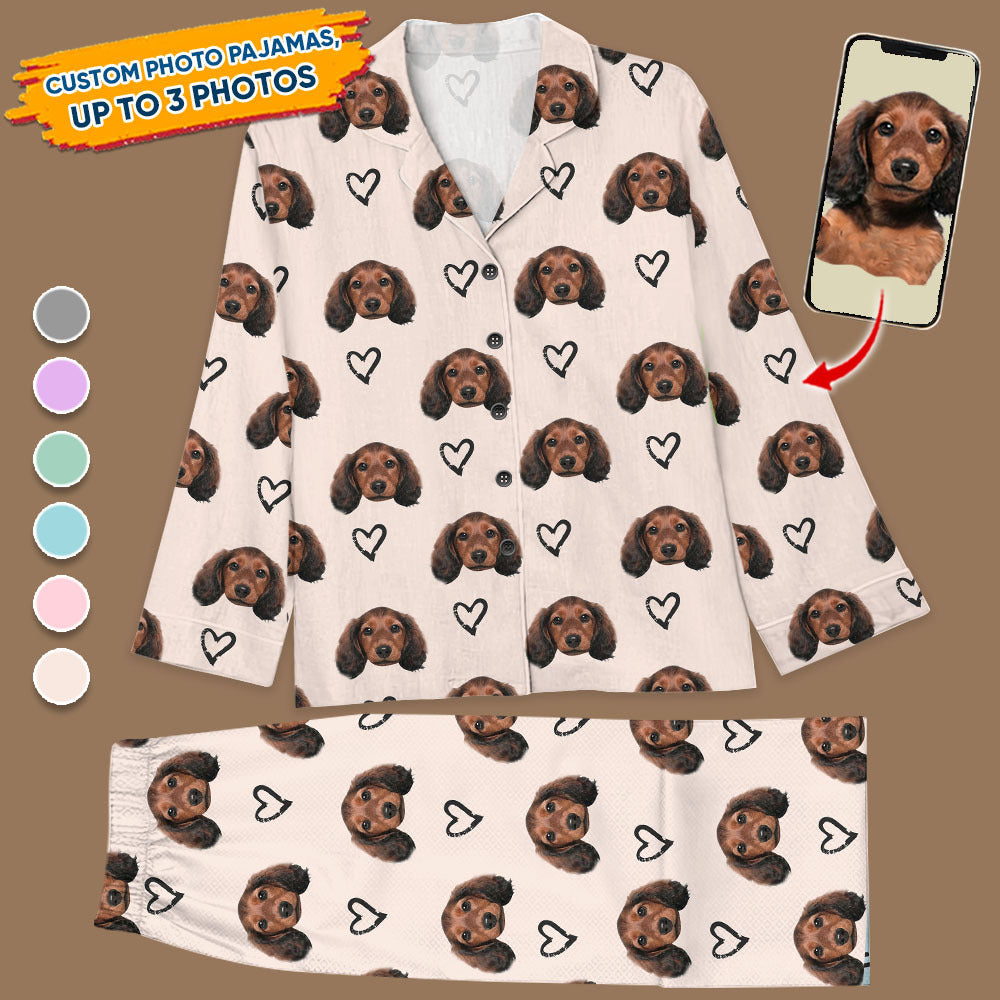 Custom I Love Pet Photo Pajamas Set, Pet Lover Gift FC