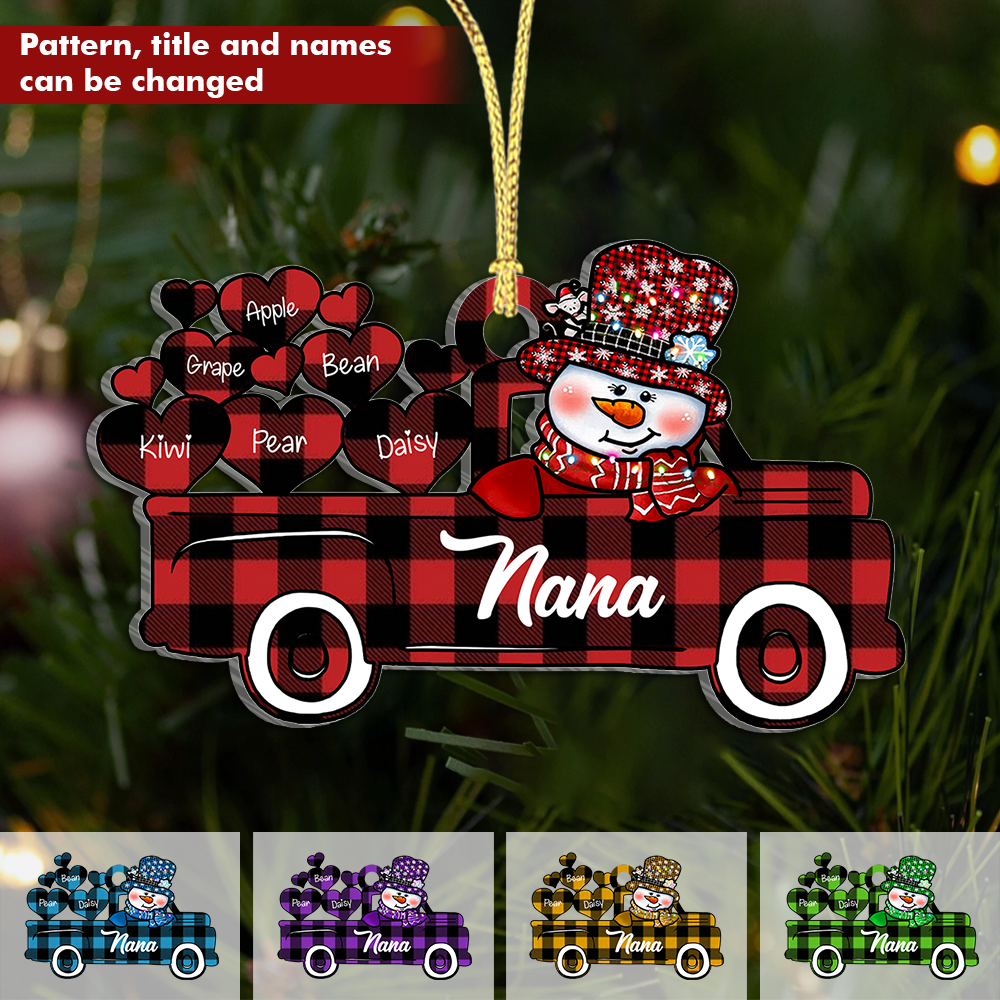 Personalized Christmas Truck Heart Grandkids Printed Acrylic Ornament, Christmas Gift For Grandma AE