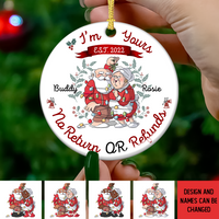 Thumbnail for Personalized I'm Yours No Refund Santa Claus Couple Printed Ceramic Ornament, Gift For Grandparent AE