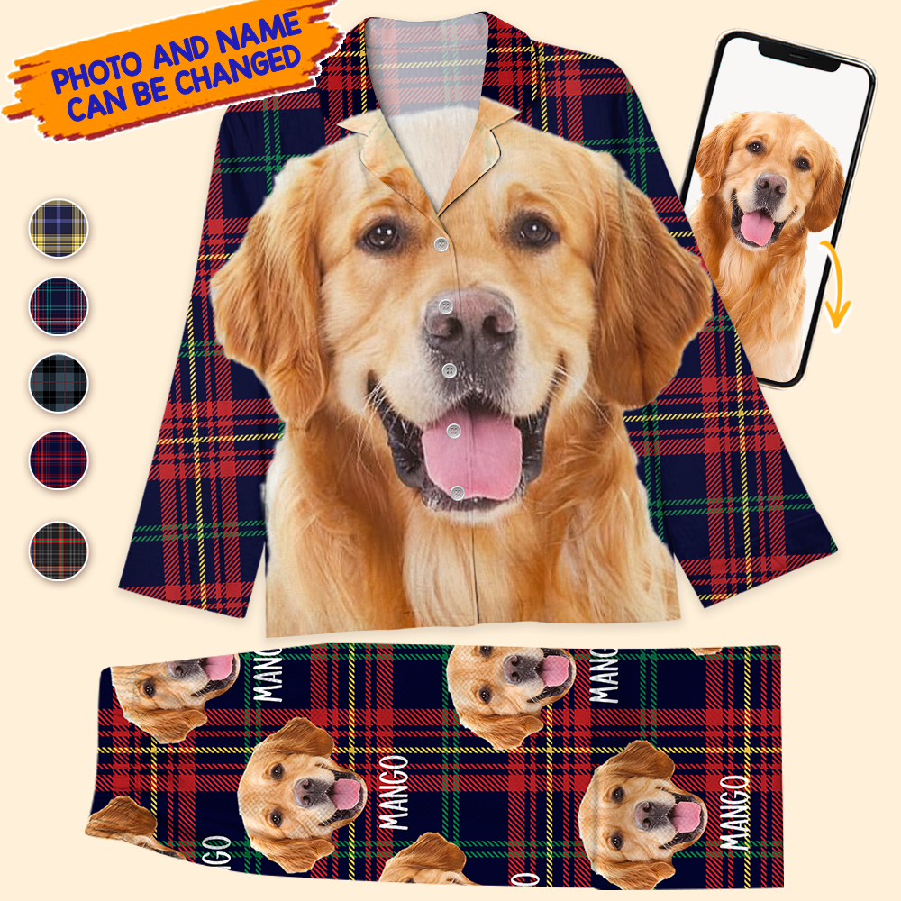 Personalized Custom Face Dog Cat Winter Pattern Pajamas Set, Funny Gift For Pet Lovers AB