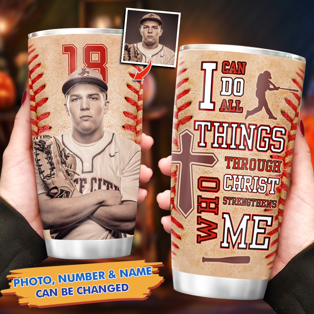 Personalized Upload Photo Baseball Tumbler, Gift For Baseball Lover AA