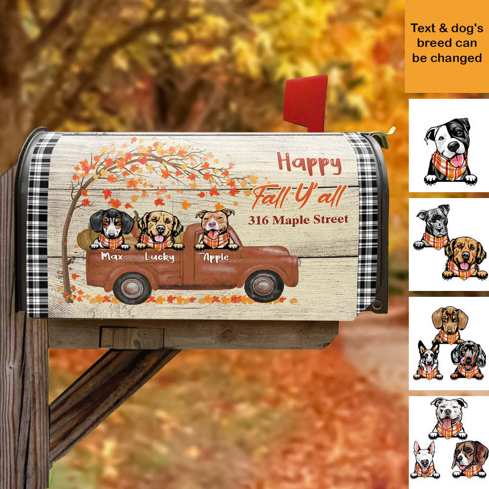 Happy Fall Dog Truck Magnetic Mailbox Cover, Dog Lover Gift AF