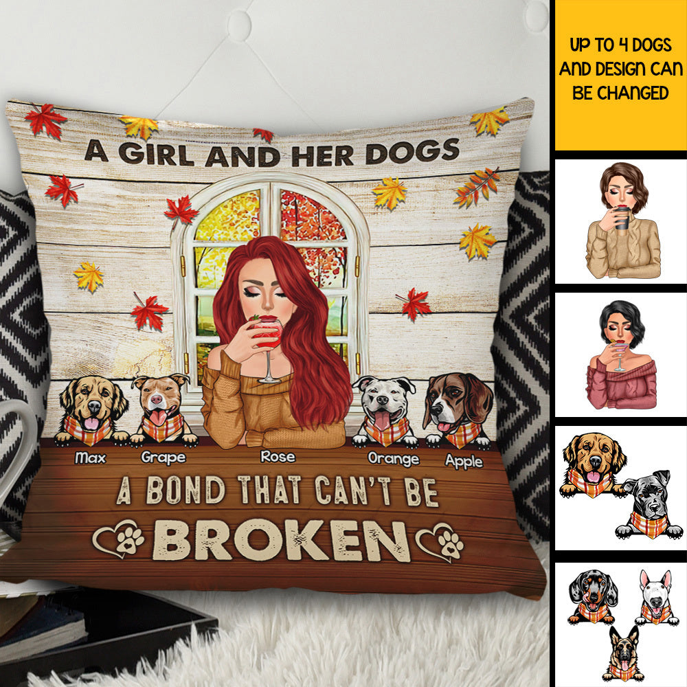 A Girl Her Dogs A Bond Custom Pillow, DIY Gift For Dog Lovers AD