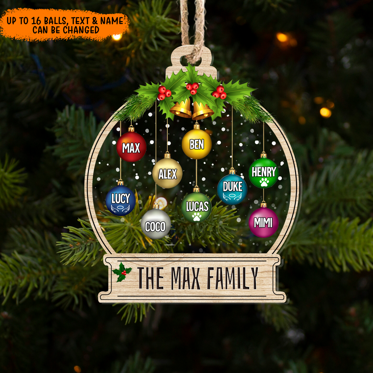Personalized Family Custom Angel Pet Christmas Balls Printed Acrylic Ornament, Holiday Gift For Family AE