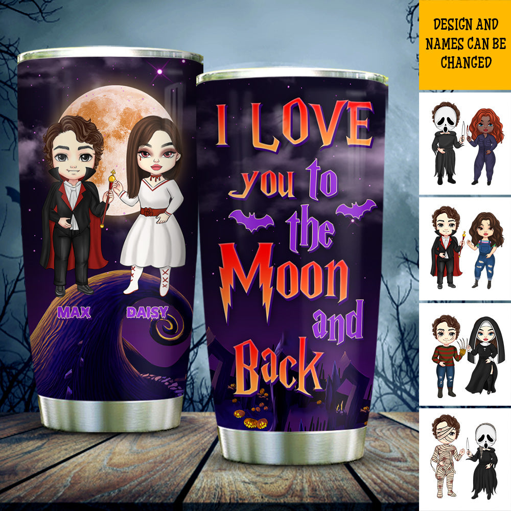 Personalized I Love You To The Moon And Back Halloween Couple Tumbler, Love Gift AA