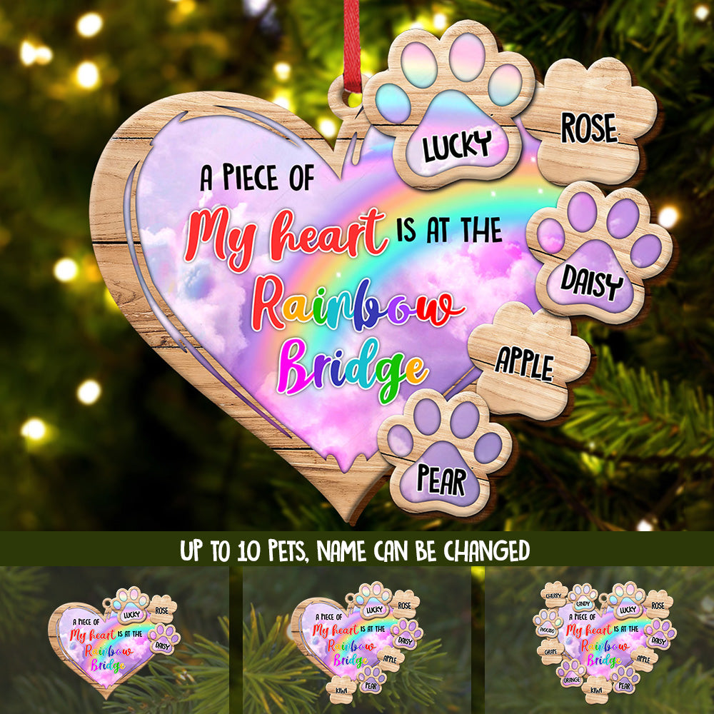 Piece Of Heart At Rainbow Bridge Dog Cat Loss Of Pet Memorial Personalized Wood Ornament Cutout AE