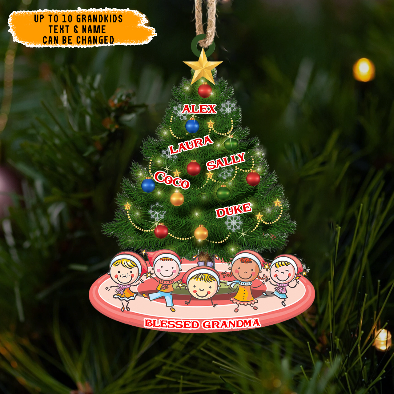 Personalized Christmas Tree Grandkids Printed Acrylic Ornament, Holiday Gift For Grandma, Nana, Mimi, Mommy, Aunt AE