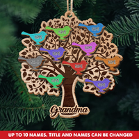 Thumbnail for Personalized Family Tree Bird Grandkids Grandma Christmas Layered Wood Ornament , Christmas Gift For Family AE