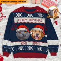 Thumbnail for Merry Christmas Pet Photo Ugly Christmas Sweatshirt, All-Over-Print Sweatshirt AB