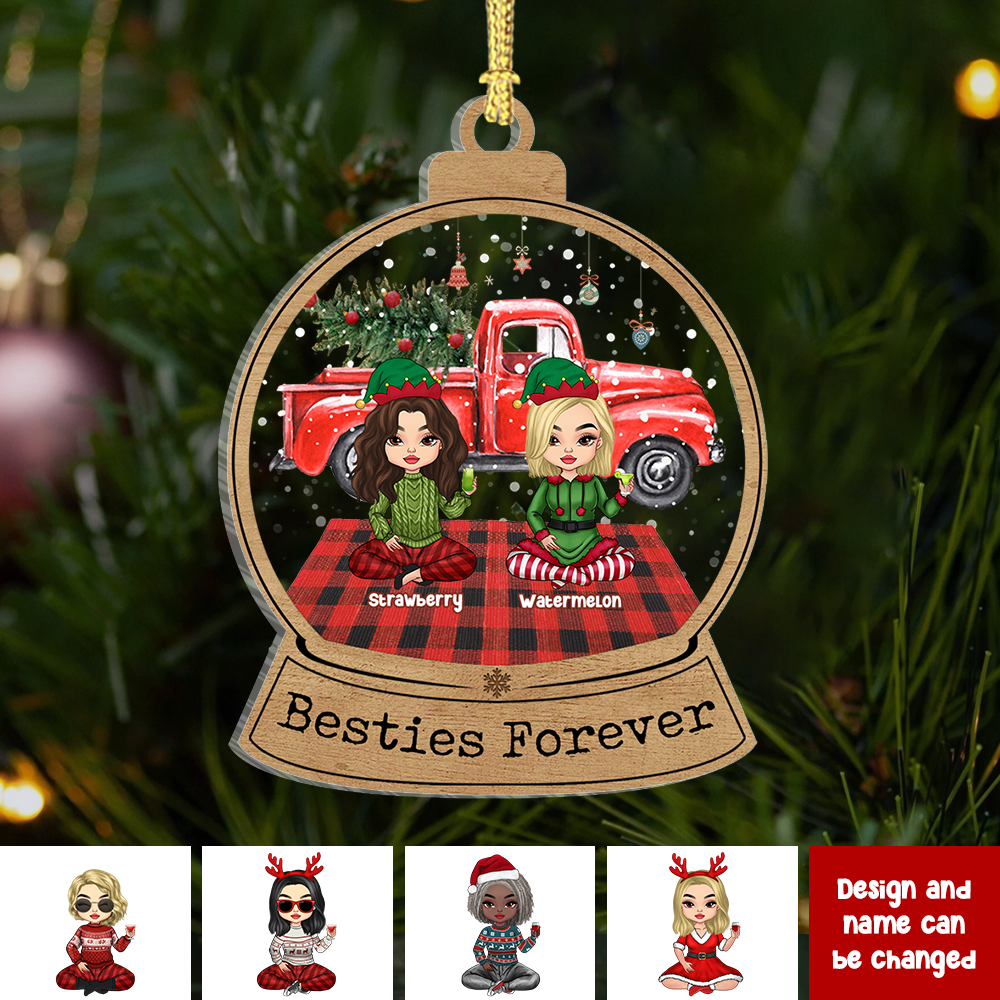 Personalized Besties Friends Forever Printed Acrylic Ornament, Christmas Gift For BFF AC