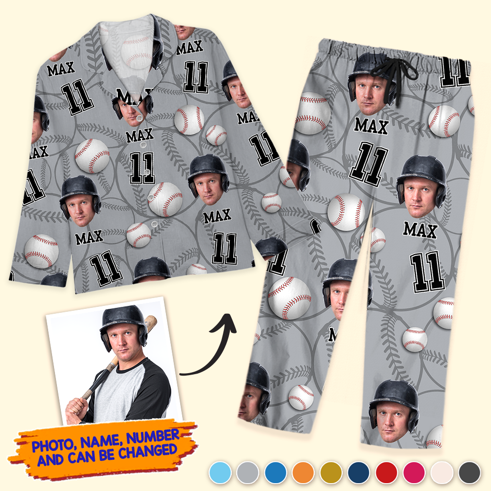 Personalized Upload Photo Custom Face Baseball Sport Pajamas, Gift For Baseball Lover AB
