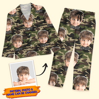 Thumbnail for Personalized Custom Face Husband Wife Camo Hunting Pattern Pajamas Set, Funny Gift For Hunting Lover AB