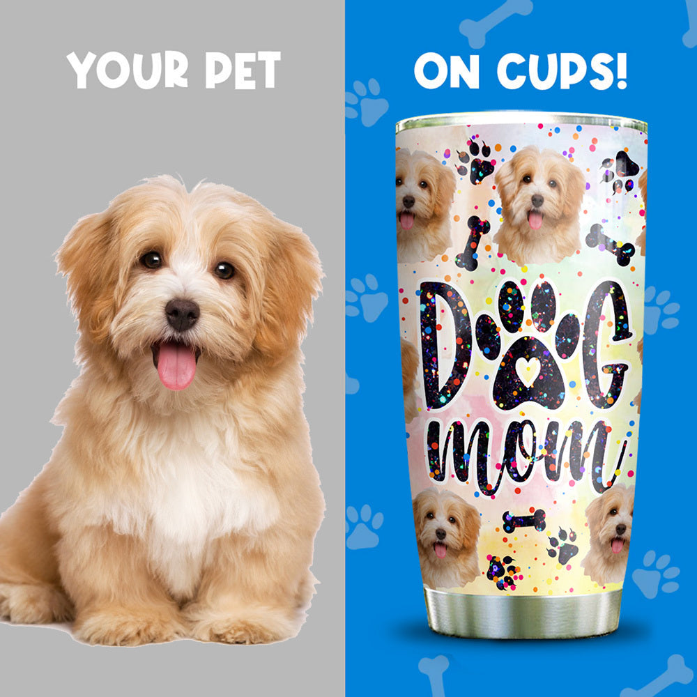 Glitter Dog Mom With Photos Tumbler, Dog Lover Gift AA