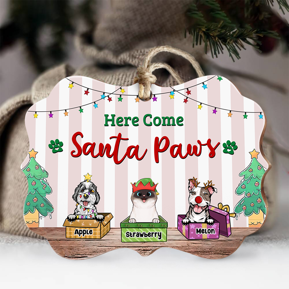 Custom Happy Pawlidays Dog Cat Printed Wood Ornament, Christmas Gift AE