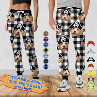 Thumbnail for Upload Pet Photo Cute Hat Buffalo Plaid Sweatpants, Custom Gift For Men and Women AB