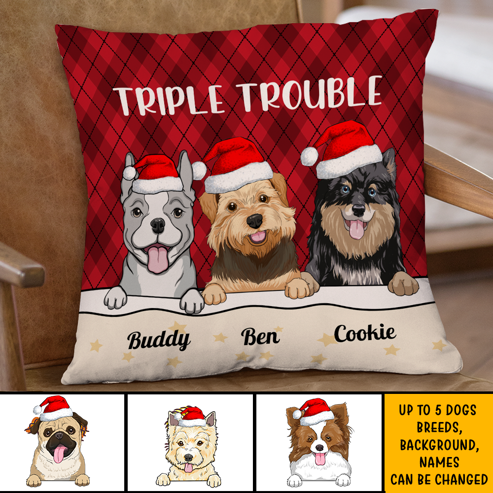 Double Trouble Stay In Bed Personalized Dog Cat Pillow, Gift For Dog Lovers AD