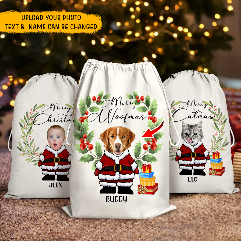 Personalised Face Photo Merry Christmas Santa Family Christmas Bag AB