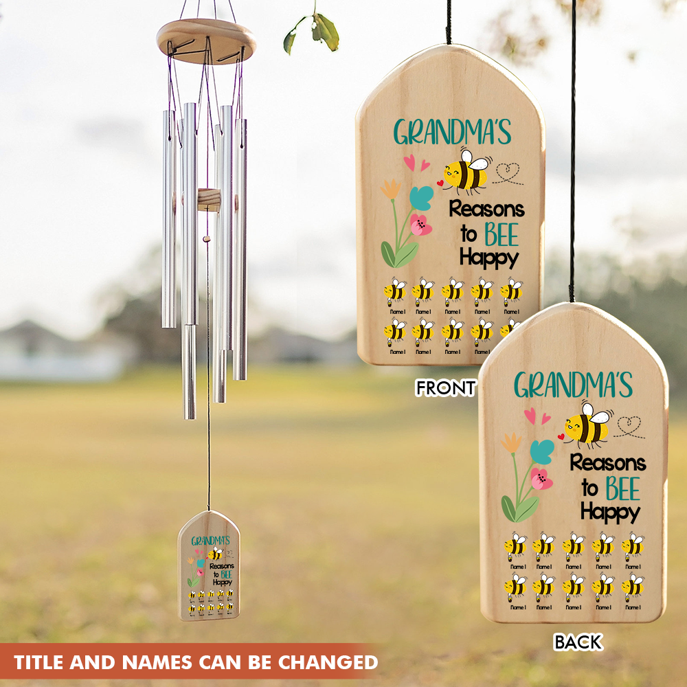 Personalized Reason To Bee Happy Wind Chime Mom Grandma, Gift For Grandma AZ
