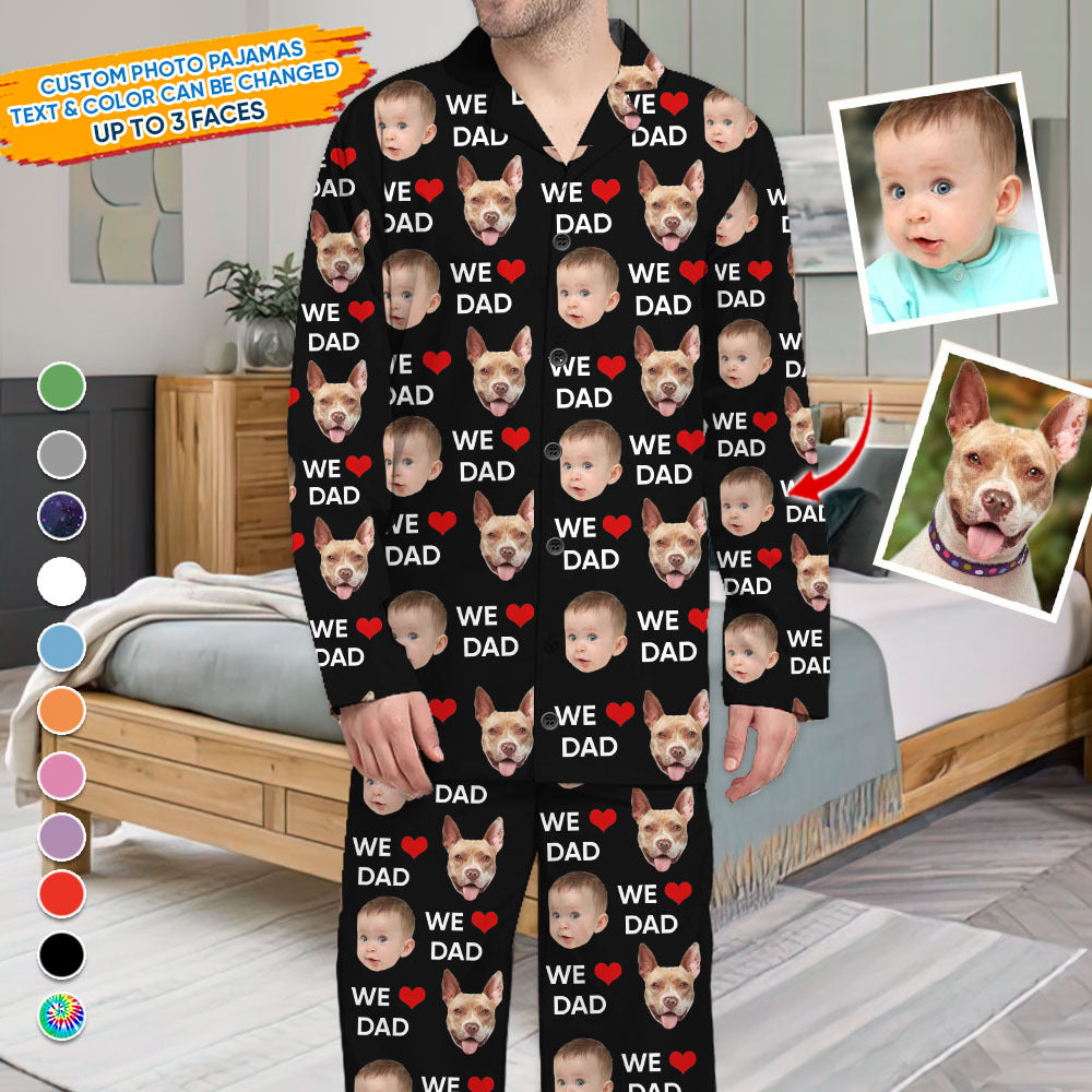 Custom We Love Dad Mom Photo Family Pajamas Set, Gift For Family AB