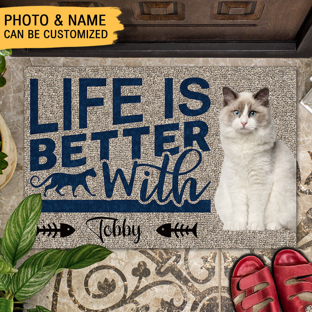 Life Is Better With Cats Upload Photo Doormat, Gifts For Cat Lovers AB