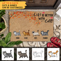 Thumbnail for Life Is Better With Cats Falling Leaves - Personalized Cat Doormat AB