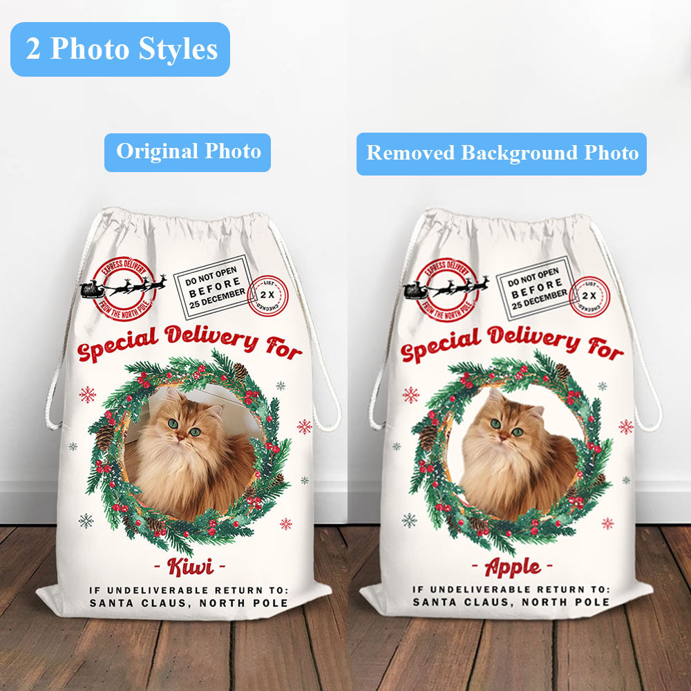 Personalised Christmas Santa Sack With Wreath, Christmas Gift Bag AB