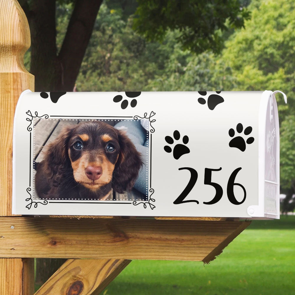 Paw Prints With Photo House Number Mailbox Cover, Pet Lover Gift AF