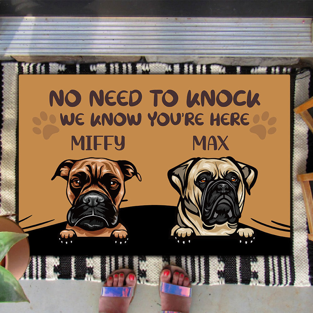 No Need to Knock We Know You're Here Funny, Personalized Dog Doormat AB
