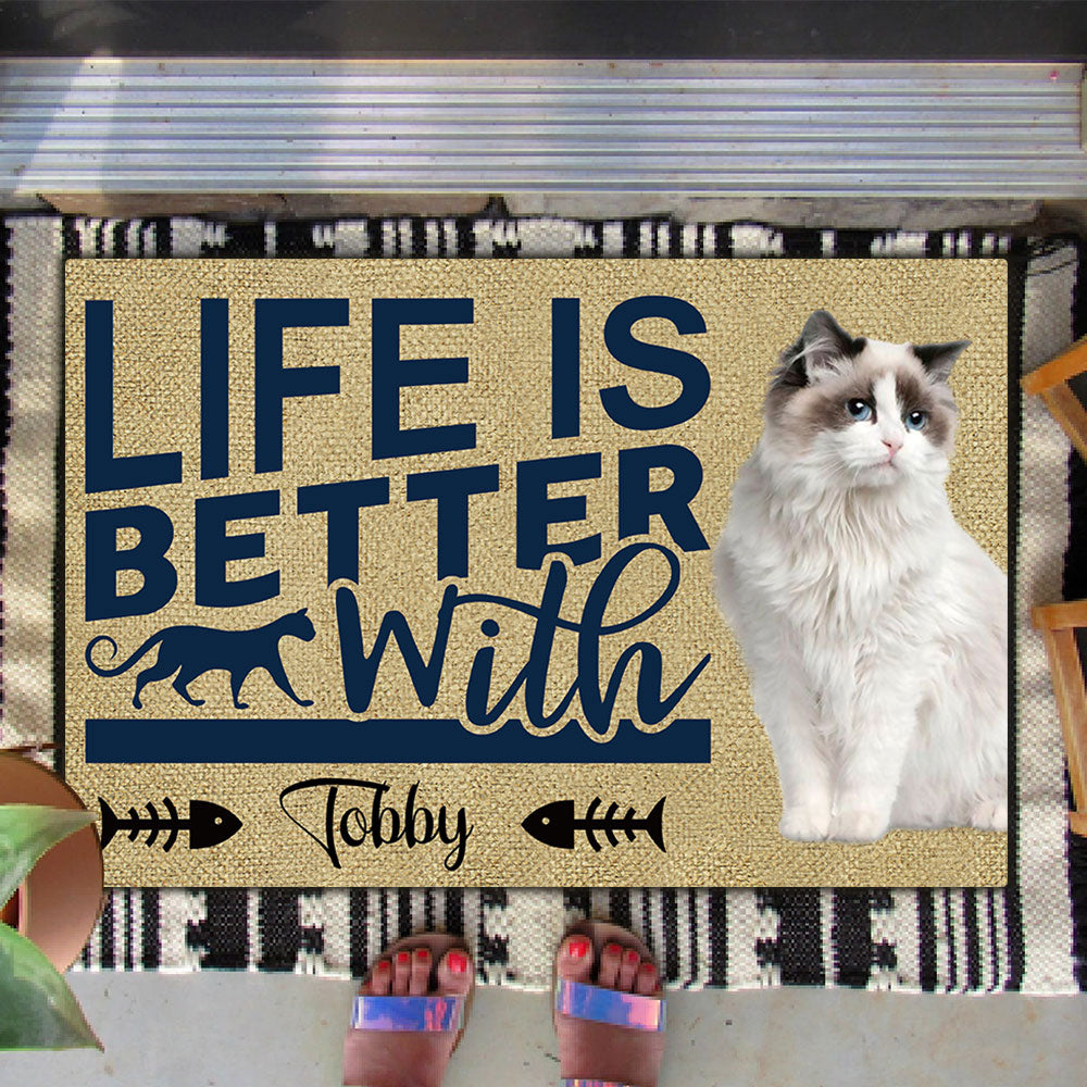 Life Is Better With Cats Upload Photo Doormat, Gifts For Cat Lovers AB