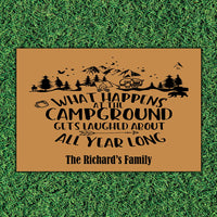 Thumbnail for What Happens At The Campground Gets Laughed About All Year Long- Camping Gifts - Outdoor Indoor Personalized Doormat AB
