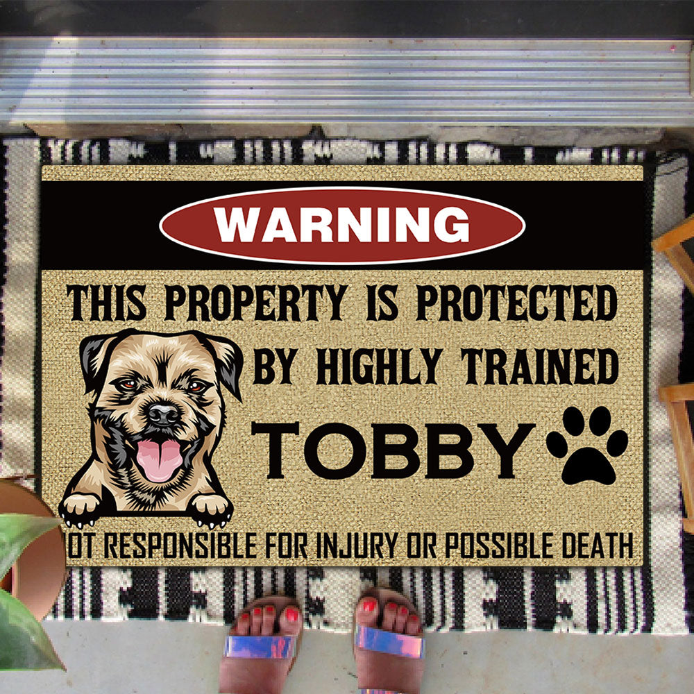 This Property Is Protected By Highly Trained Dog - Funny Dog Doormat AB