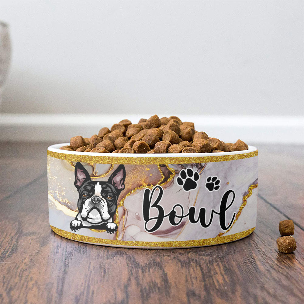 Marble With Gold Glitter Pet Ceramic Bowl, Dog Lover Gift Printway