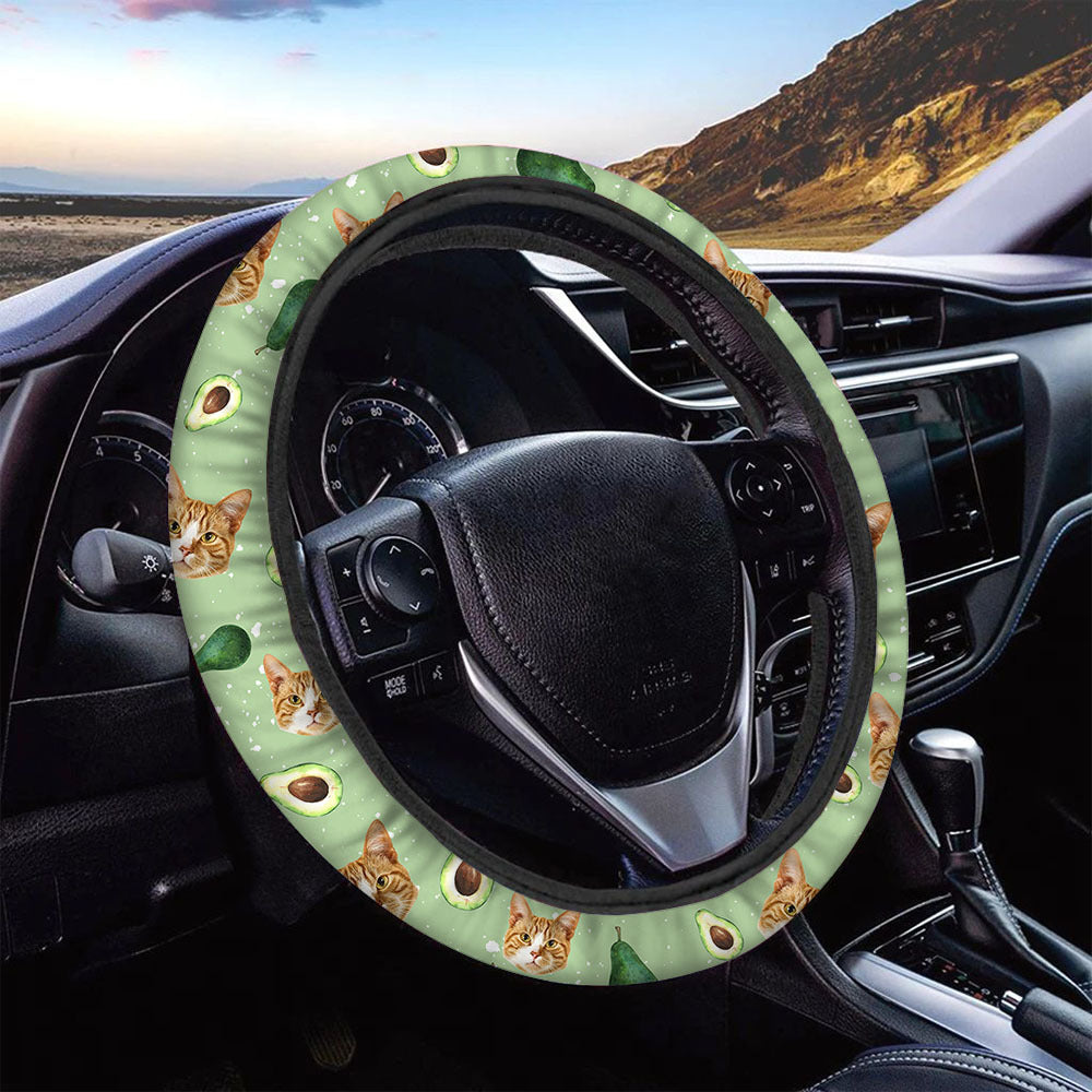 Custom Avocado Pattern With Face Dog Cat Car Steering Wheel Cover, Pet Lover Gift JonxiFon