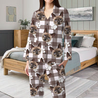 Thumbnail for Custom Beige Buffalo Plaid Dog Cat Photo Pajamas Set, Pet Lover Gift AB