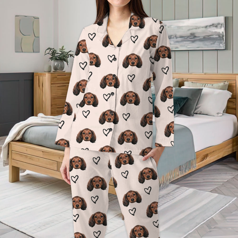 Custom I Love Pet Photo Pajamas Set, Pet Lover Gift FC