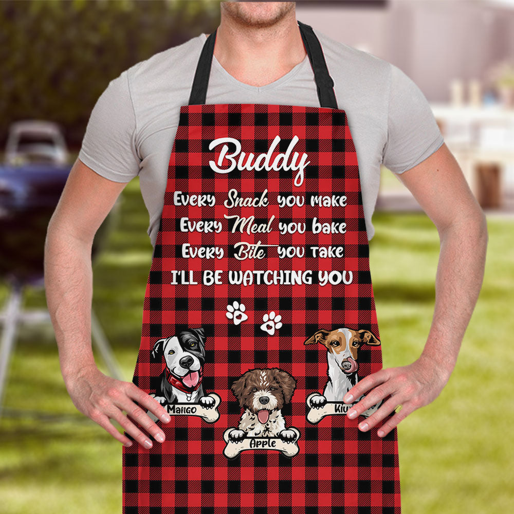 Personalized Dog Be Watching You Checked Pattern Mom Grandma Apron, Gift For Dog Lover AI