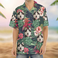 Thumbnail for Custom Pet Face Photo Green Hawaiian Shirt, Hibiscus x Red Ginger AI