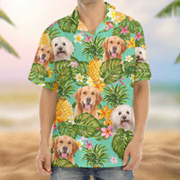 Thumbnail for Custom Pet Face Photo Turquoise Hawaiian Shirt, Pineapple Tropical AI