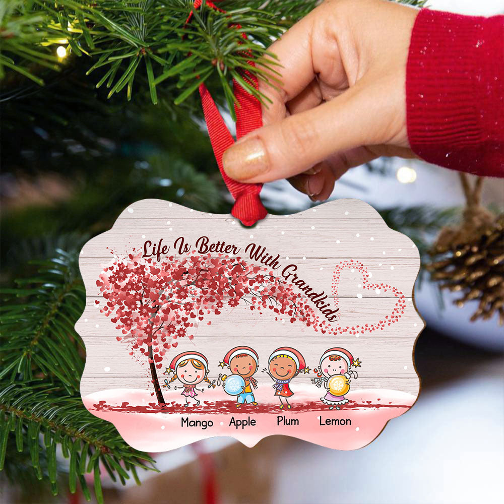 Personalized Life Is Better With Grandkids Printed Wood Benelux Ornament, Christmas Gift For Mom Grandma AE