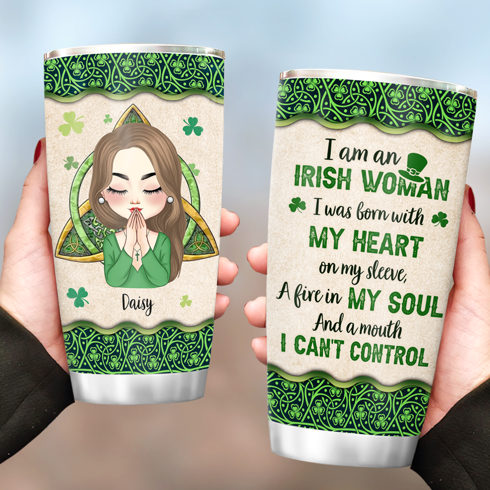 Personalized Irish American Girl Praying Tumbler, Gift For Patrick's Day AA