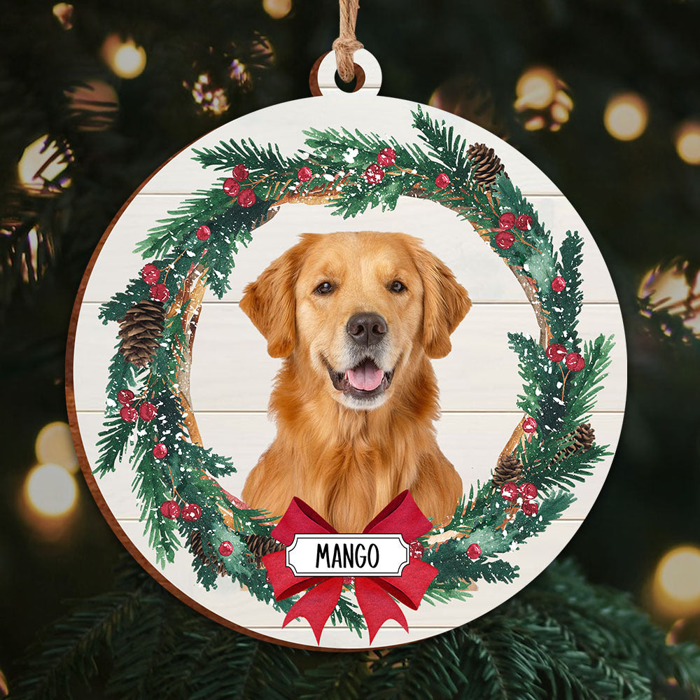 Pet Photo With Name Printed Wood Ornament, Wreath Ornament AE