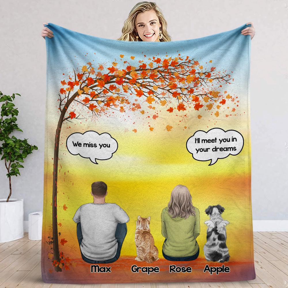 Autumn Dog Back I Miss You Personalized Blanket, Custom Cat Fall Gift AB
