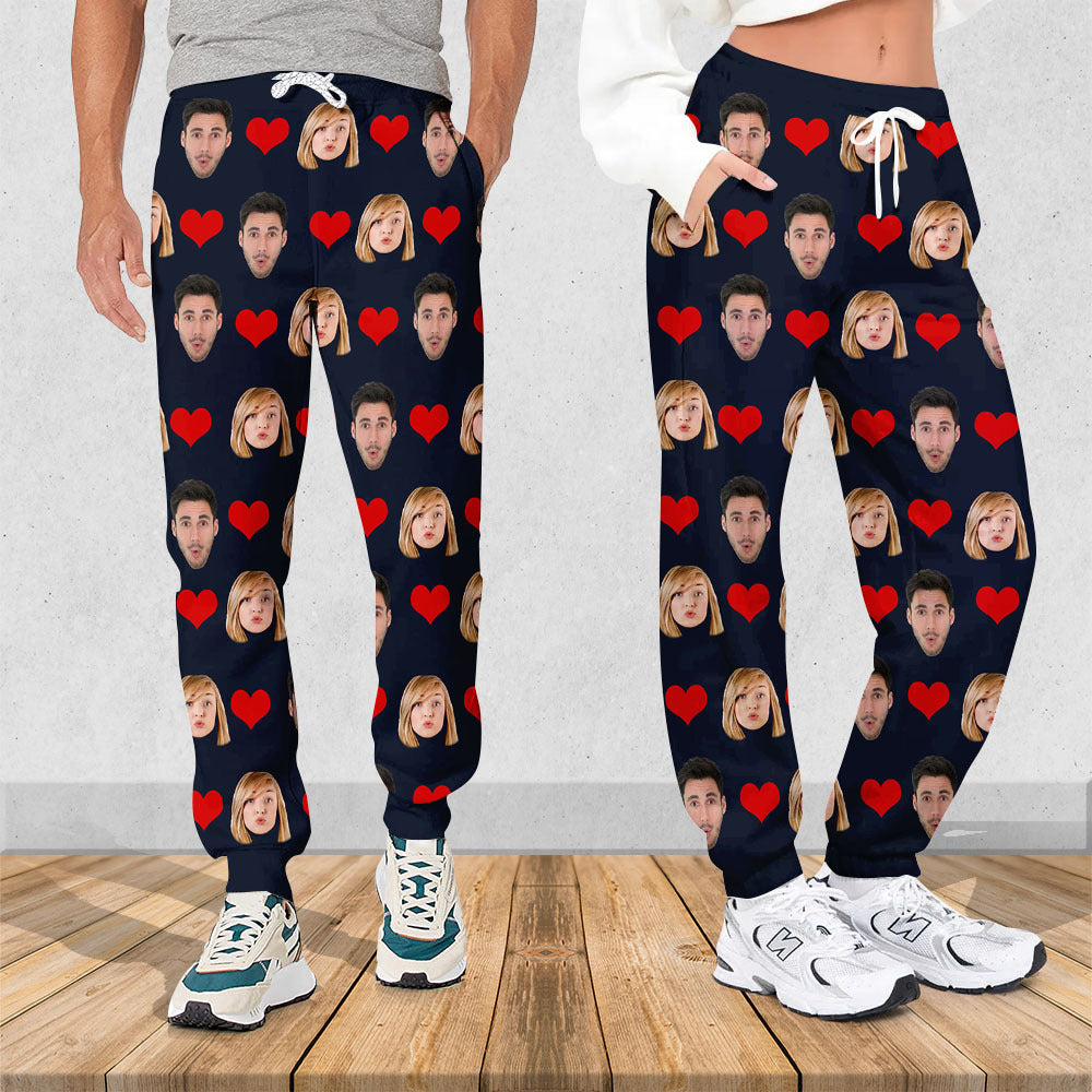 Custom Heart With Photo Couple Sweatpants, Valentine's Day Gift AB