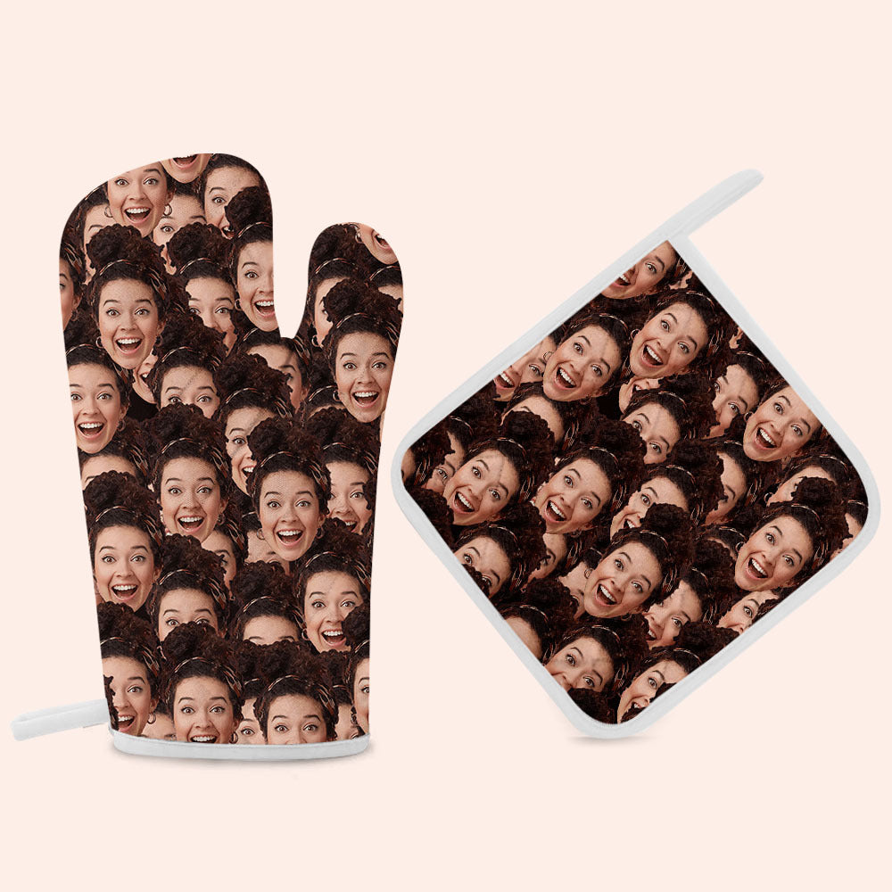 Custom Multiple Face Photo Oven Mitts & Potholder, Kitchen Gift FC