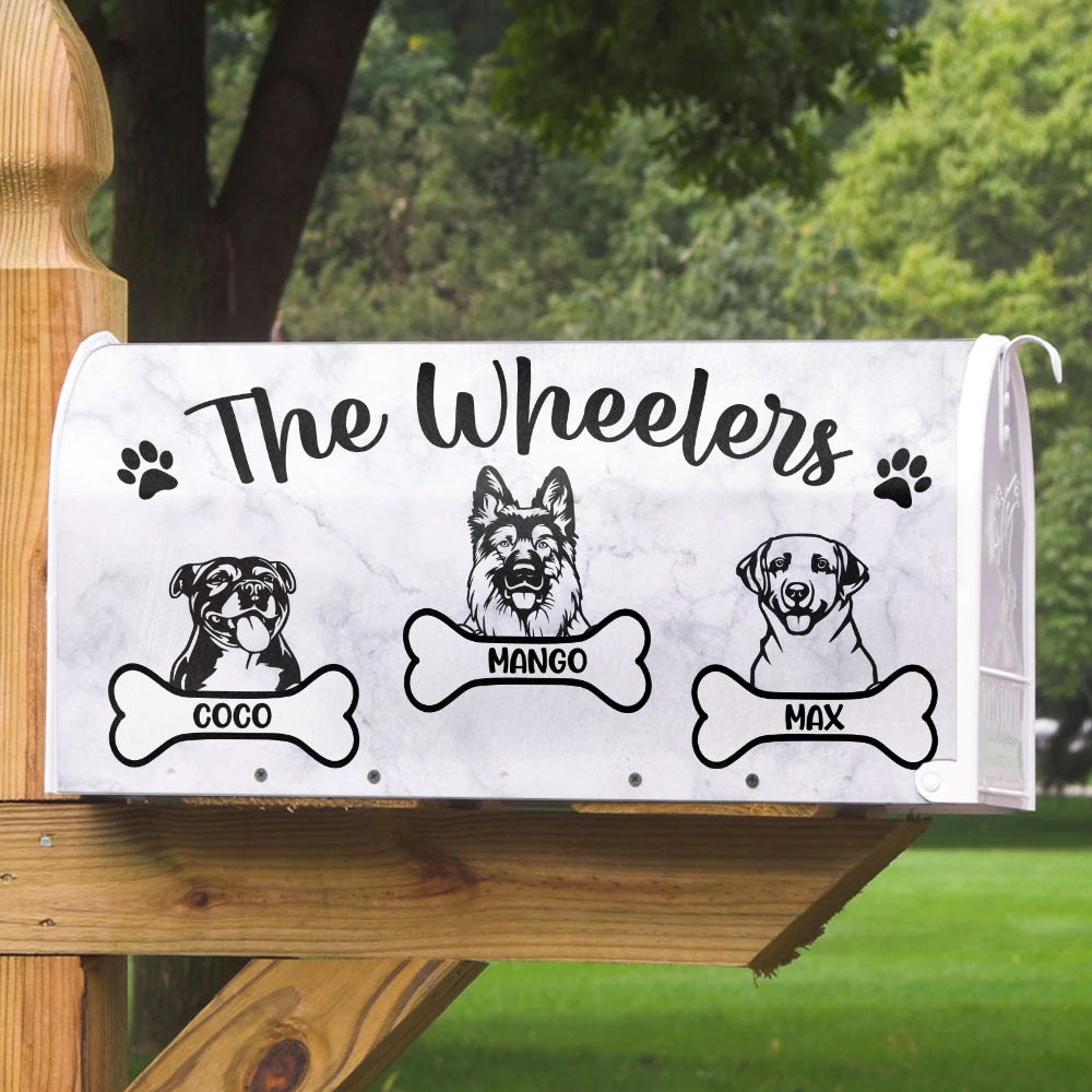 Dogs Cling To Bone Family Name Mailbox Cover, Dog Lover Gift AF