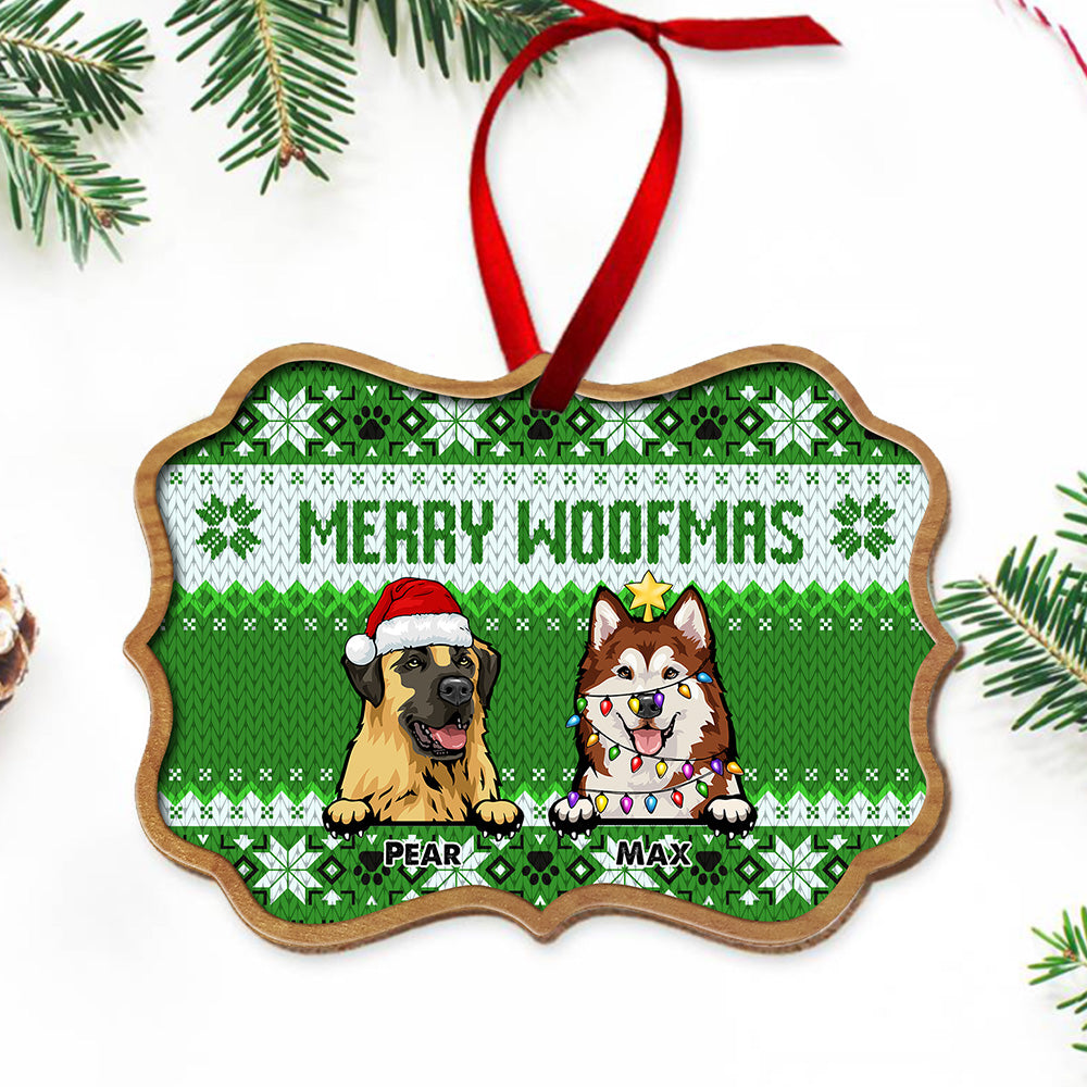 Merry Woofmas Personalized Dog Christmas Pattern MDF Ornament, Customized Holiday Ornament AE