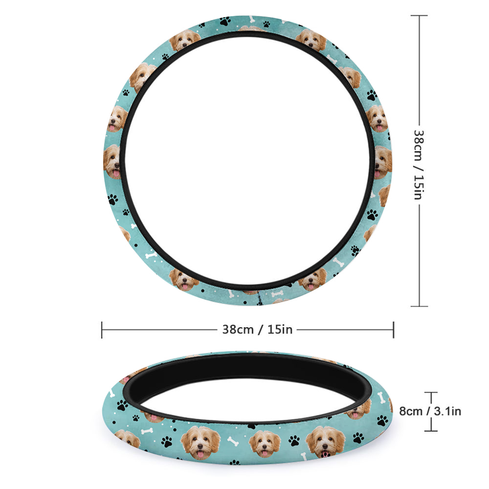 Custom Face With Paws Dog Cat Car Steering Wheel Cover, Pet Lover Gift FC