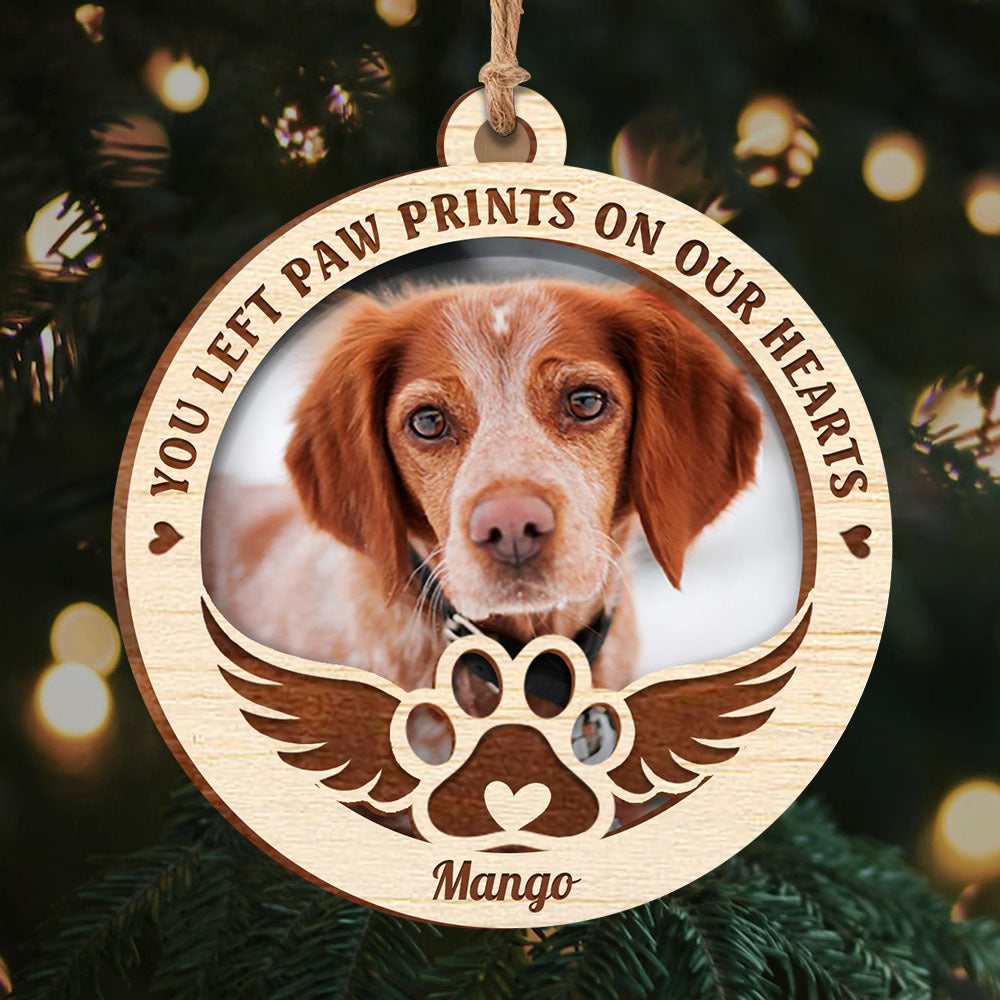 You Left Paw Prints Pet Photo Memorial Layered Wood Ornament AE